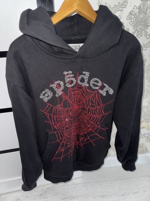худи Sp5der Rhinestone OG Web V2 Black оригинал
