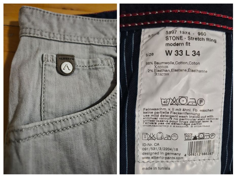 Blugi Premium Alberto, Stone Stretch Ring, Modern Fit, Bărbați - 33/34