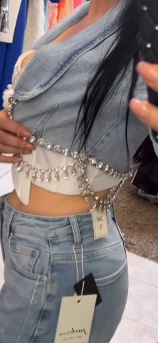 Дънково сако с камъчета