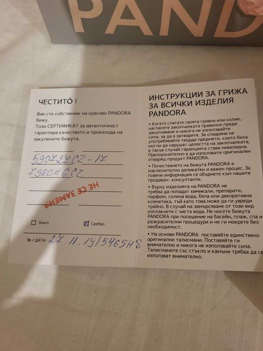 Pandora-сребърна гривна