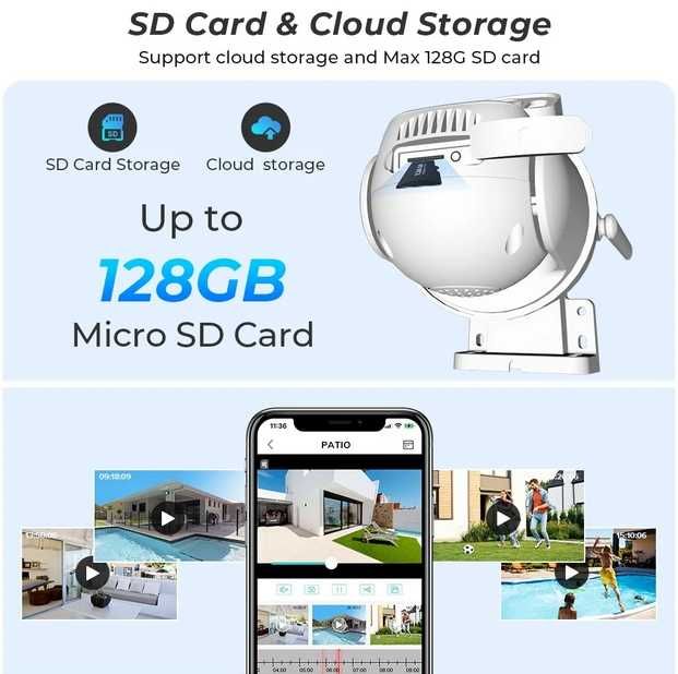 8 Mpx WiFi въртяща камера с двоен обектив, проследяване на движение