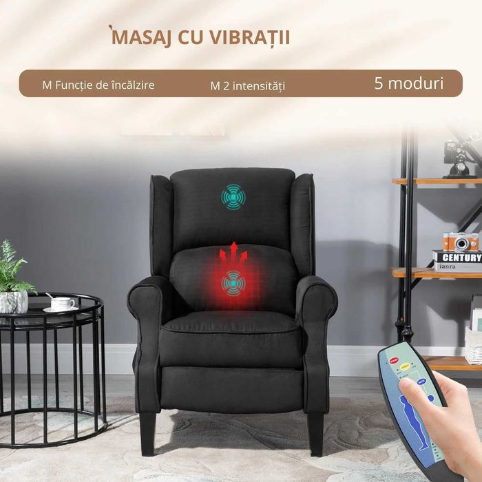 Fotoliu cu Masaj Relaxare cu inclinare, Functie de incalzire si Telecomanda , HOMCOM , x3 buc disponibile