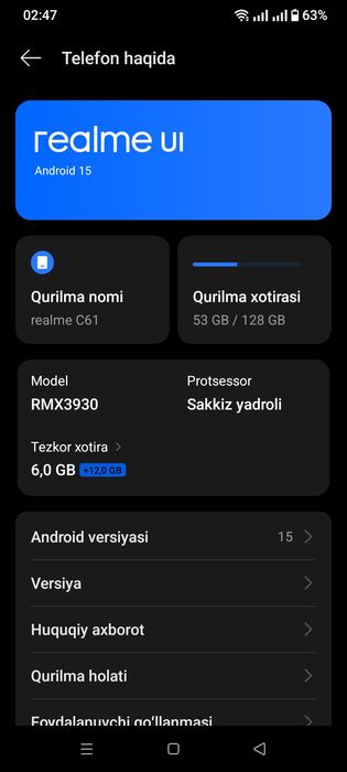 Realme C61 srochno sotiladi 800min
