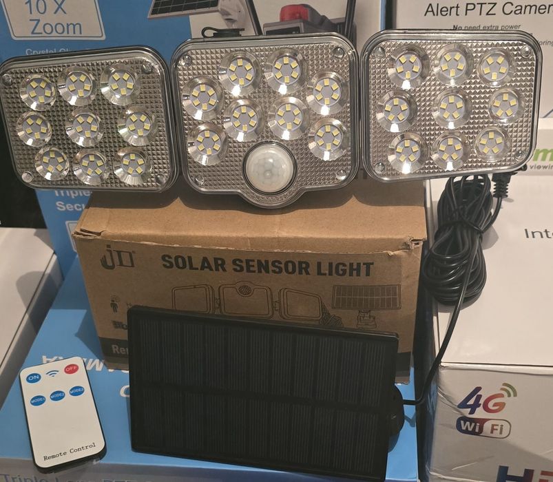 Lampă Solară de Perete Exterior cu Senzor, 138 LED-uri, 3 Moduri, Panou Rotativ și Iluminare 360°