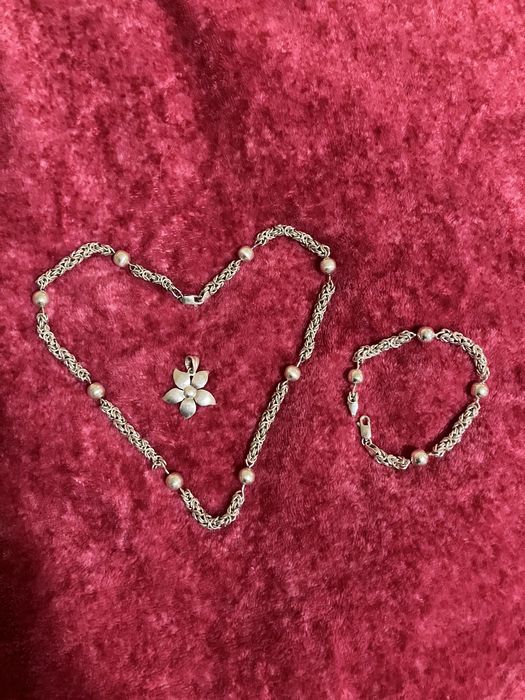 Сребърен синджир и гривна кралска плетка