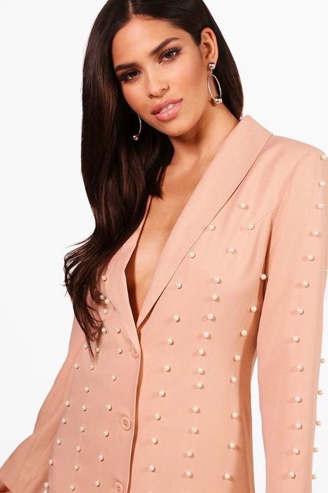 Sacou rochie Asos dama cu perle mărime S nou nude alb