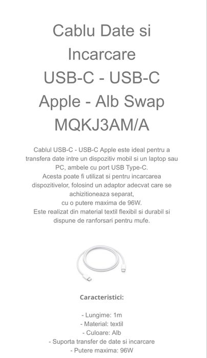 Vand Cablu Apple original tip C - tip C 96W* iPhone 15 16 17