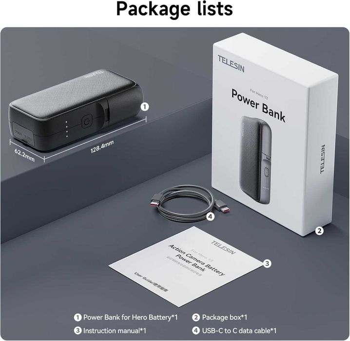 Power Bank Telesin 10000mAh pt GoPro Hero 13 - Incarcator Dual Slot