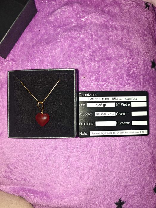 Colier aur 18K cu pandantiv inimă din corniolă – NOU