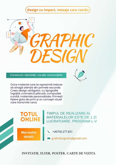 Realizez materiale grafice personalizate, invitatii, flyere, postere, carti de vizita