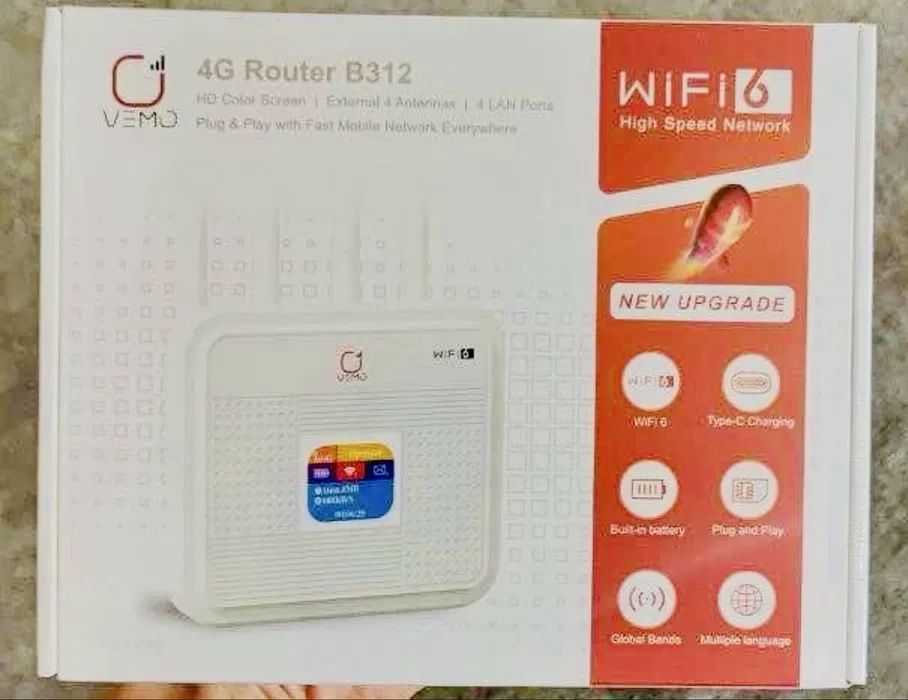 4G Modem Router Vemo B312 WiFi 6 с аккумулятором и экраном. Есть доста