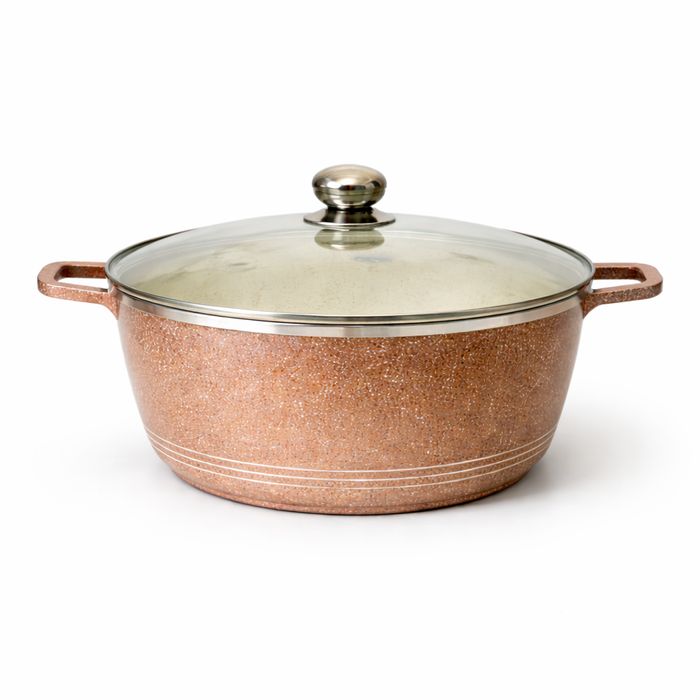 Set oale granit 6 piese cu capac sticla, vase gatit cu invelis granit antiaderent, ceramica, 32-40 cm, rezistente