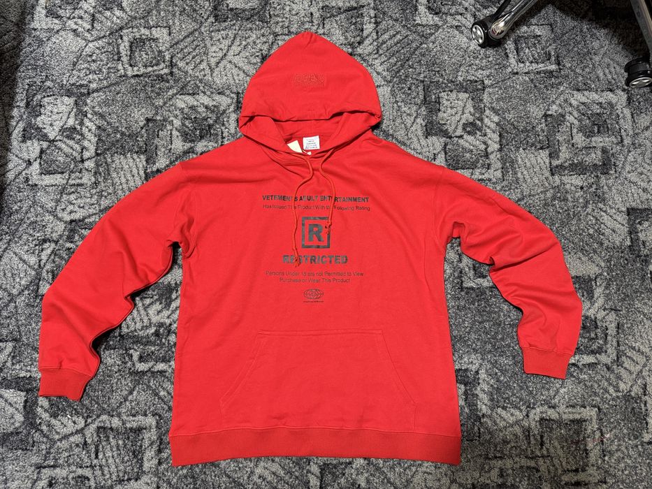 VETEMENTS Oversized 18+ Restricted Hoodie Red