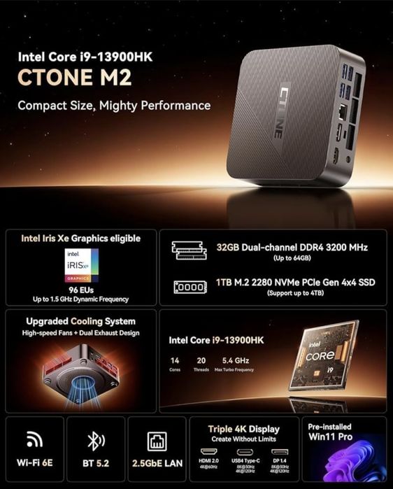 MiniPC CTONE Matrix M2  Intel Core  i9 13900HK   32GB RAM   1TB SSD  Nou/Sigilat