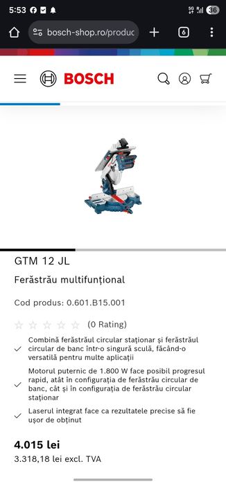 Fierastrau circular profesional Bosch GTM 12 JL  | 305mm | SIGILAT!