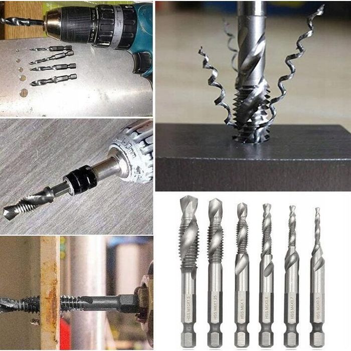 Set 6 burghie combinate pentru gaurire si filetare in metal, M3-M10,