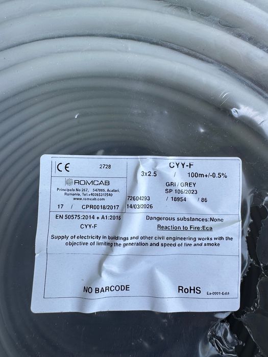 Cablu electric cyyf 3x1,5. 3x2,5 mm