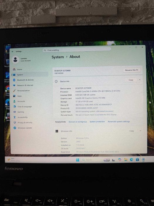 Lenovo Thinkpad T440 FHD core i5 -8 gb, ssd 256-8ore windows 11-tst il ...