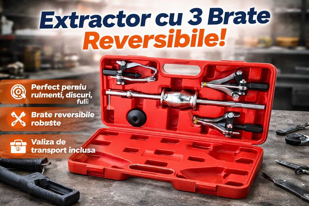 Extractor cu 3 brate reversibile pentru rulmenti si discuri