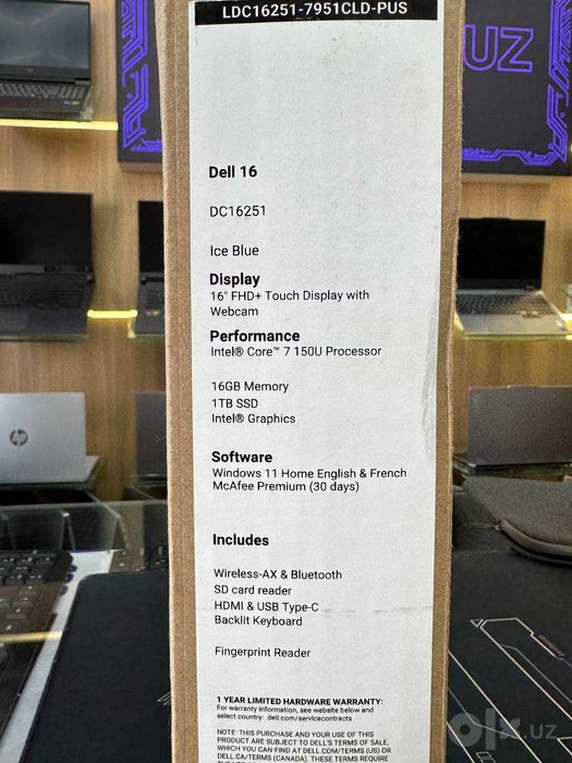 Noutbuk Dell 16 Intel core 7 150U 16/1TB 16.0 FHD+ Touch screen