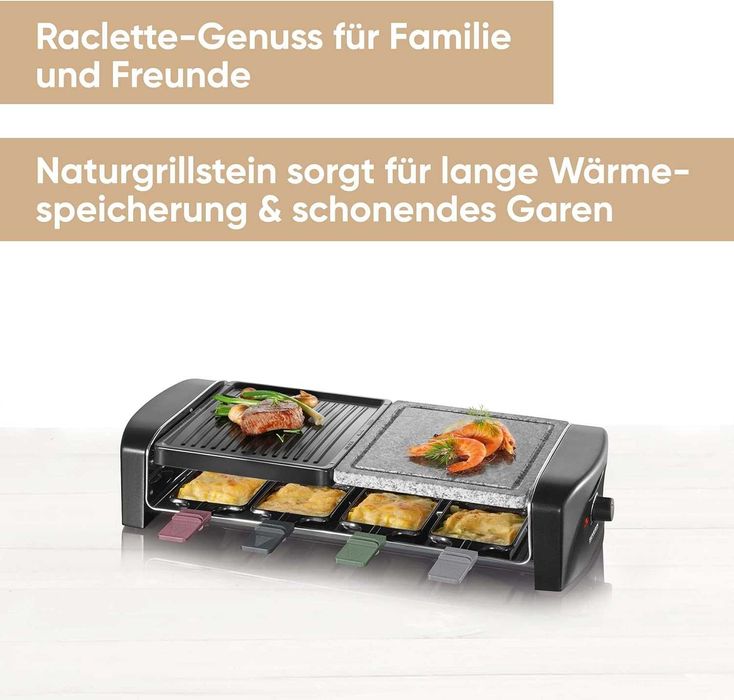 SEVERIN Раклет грил с естествен камък 1400W, вкл. 8 тигана, лек ДЕФЕКТ