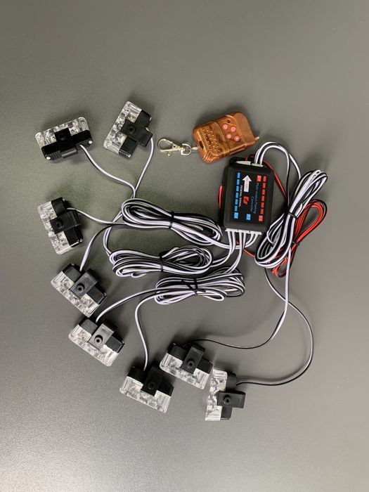 Stroboscoape auto LED grila 2x8 rosu albastru wireless