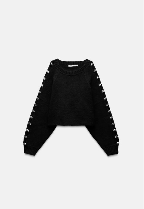 Черна блуза с камъчета ZARA