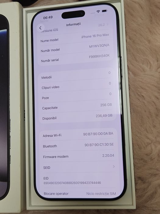 Iphone 16 pro max 256GB Black Titanium stare impecabilă Full box