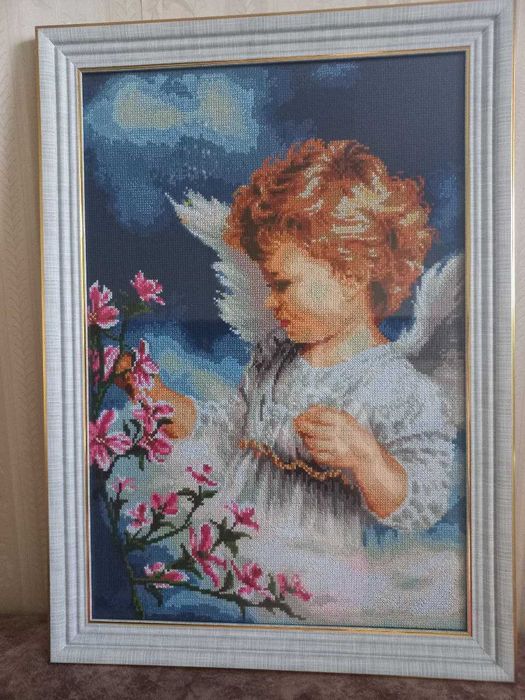 Уюта дома НОВАЯ Картина Ангел-Хранитель 43 х 61 см Ручная Вышивка