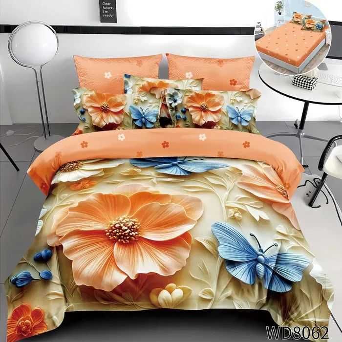 Флорален комплект с ластик, 100% памук 1 бр. х плик за завивка 200 x 230 cm 1 бр. х долен чаршаф с ластик 180 х 200 cm + 25 cm 2 бр.  калъфки 55 x 80