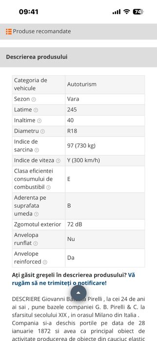 Anvelope vara Pirelli Dot 0517 folosite doar Vara