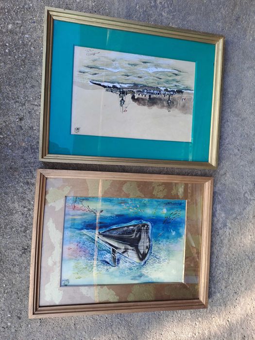 tablou acuarela tus semnat Morariu Silviu datat 1958