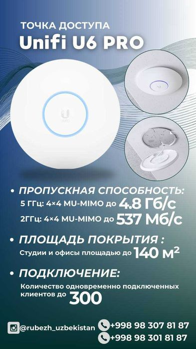 Точка доступа wi-fi 	Ubiquiti UniFi U6-PRO