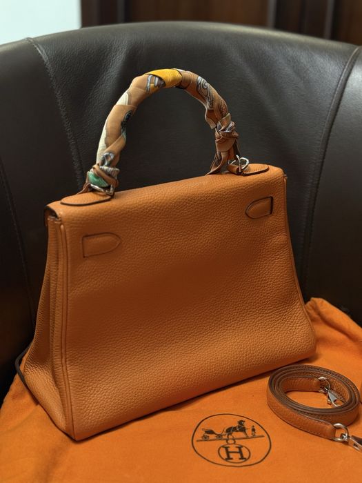 Genată Hermes Kelly Sellier 28 Orange Epsom Palladium Hardware