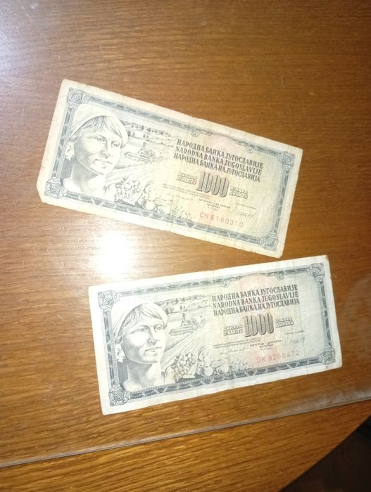 Vând doua bancnote de 1000 dinari Iugoslavia