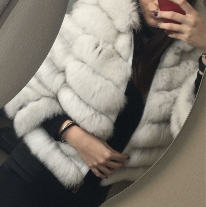 Палто от естествен косъм лисица бяло