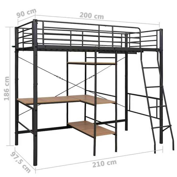 Cadru De Pat supraetajat Cu Masa vidaXL 90 x 200 cm Metal 57.4 kg The Home IKEA KIKA Mobexpert Exotique Bed Kids Copii Birou Saltea
