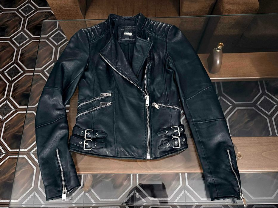 Естествена кожа Zara дамско яке блейзър размер XS/34