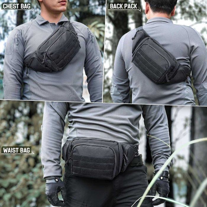 Тактическа Чанта за Кръста MOLLE Водоустойчива + 2 Нашивки и Карабинер