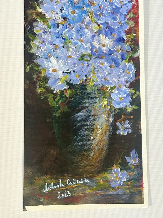 “Violete in vaza “ tablou acrylic pe hartie