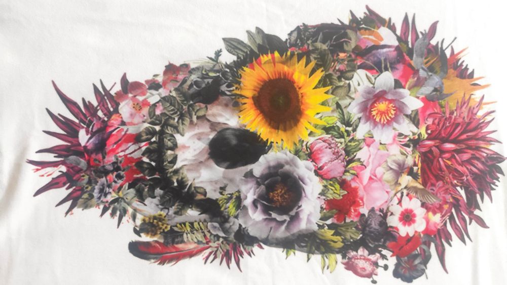 Tricou alb rock nou flowers skull mărimea L