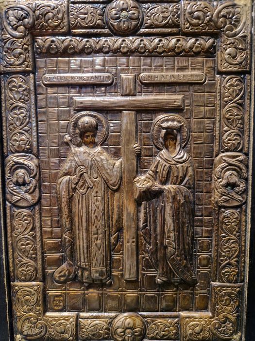 Прекрасна антикварна сребърна икона Свети Константин и Елена