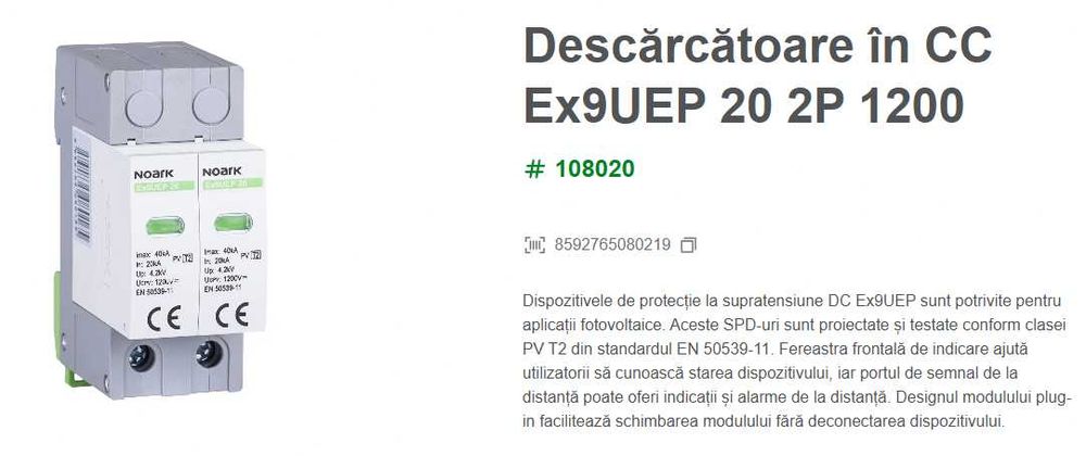 Descarcator DC panouri fotovoltaice 1200V