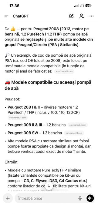 Pompa apa peugeot 2008 1.2 purtech