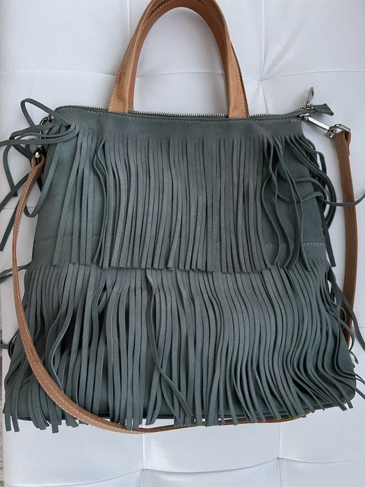 Чанта естествен велур и кожа