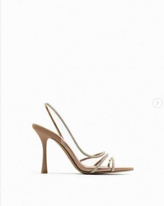 Sandale elegante ZARA cu toc si strasuri, mar 38, NOU cu eticheta