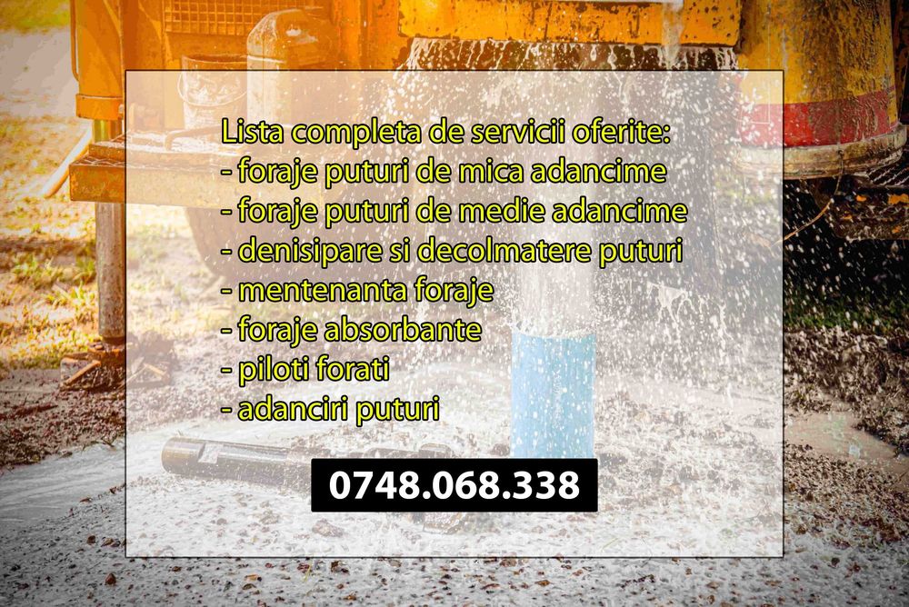 Realizare foraje puturi apa, foraje puturi pentru irigatii, adanciri puturi apa, curatare si denisipare foraje