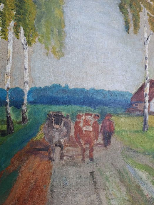 tablou vechi pictura pe pfl 62/74 cm, semnat Alfred Dunz