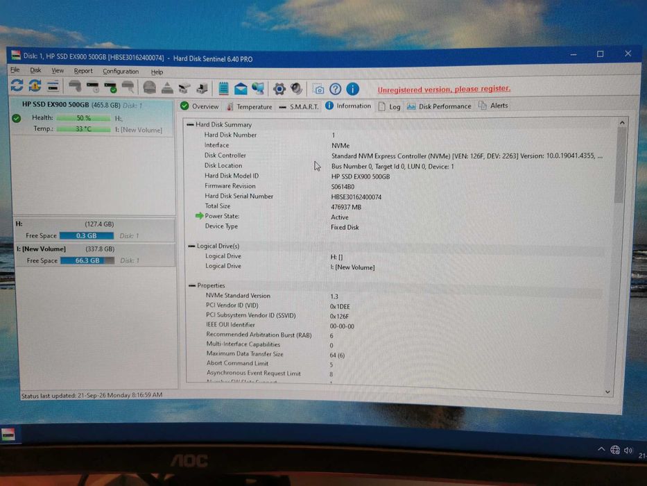 SSD HP EX900 500 Gb NMVe 1.3 (cititi anuntul)
