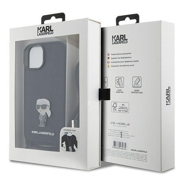 Karl lagerfeld hardcase black crossbody saffiano monogram metal pin ka